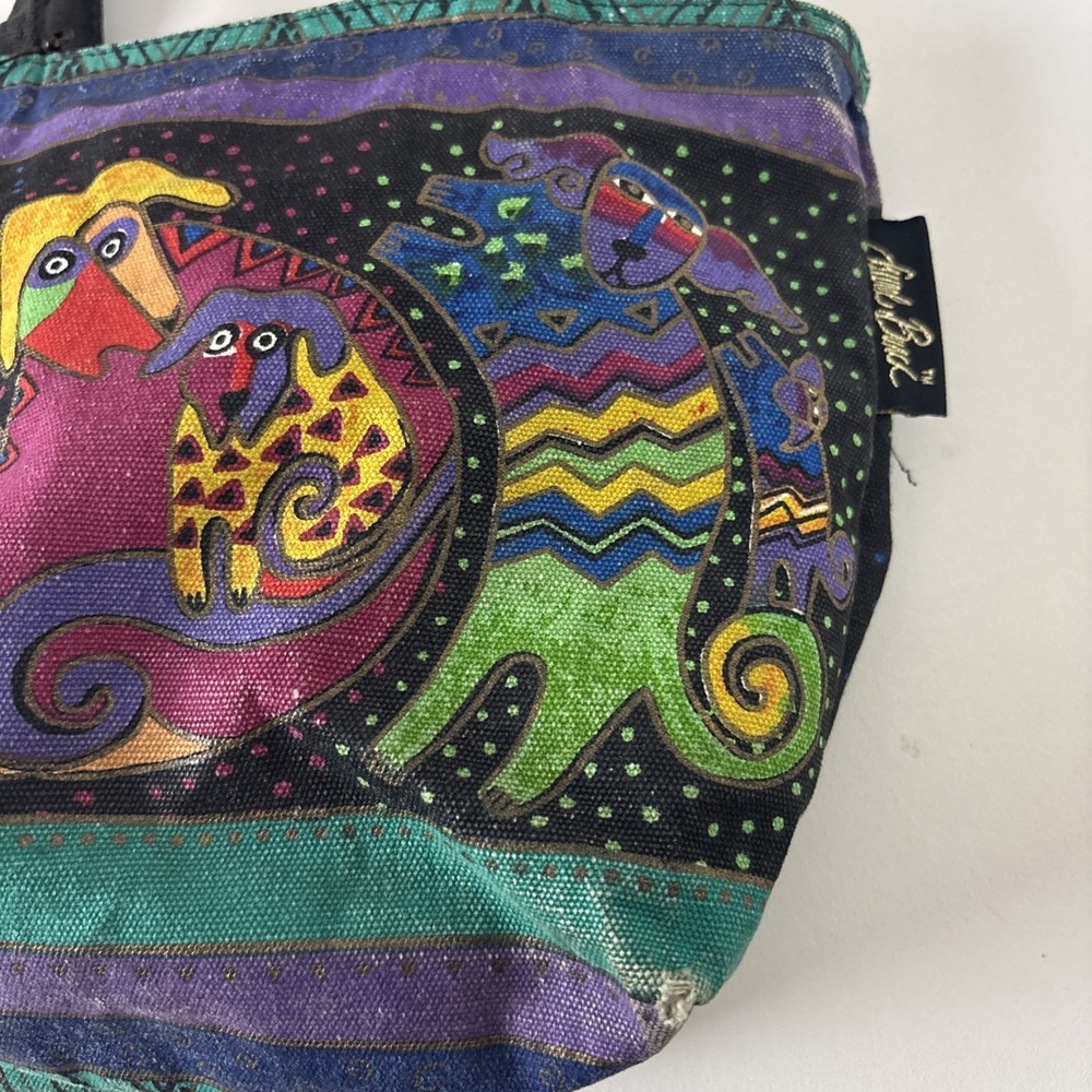 Dogs & Doggies Laurel Burch Small Canvas Purse Tote Multicolor Handbag - Picture 4 of 13